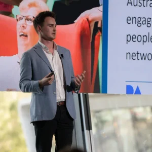 Speaker presenting on stage